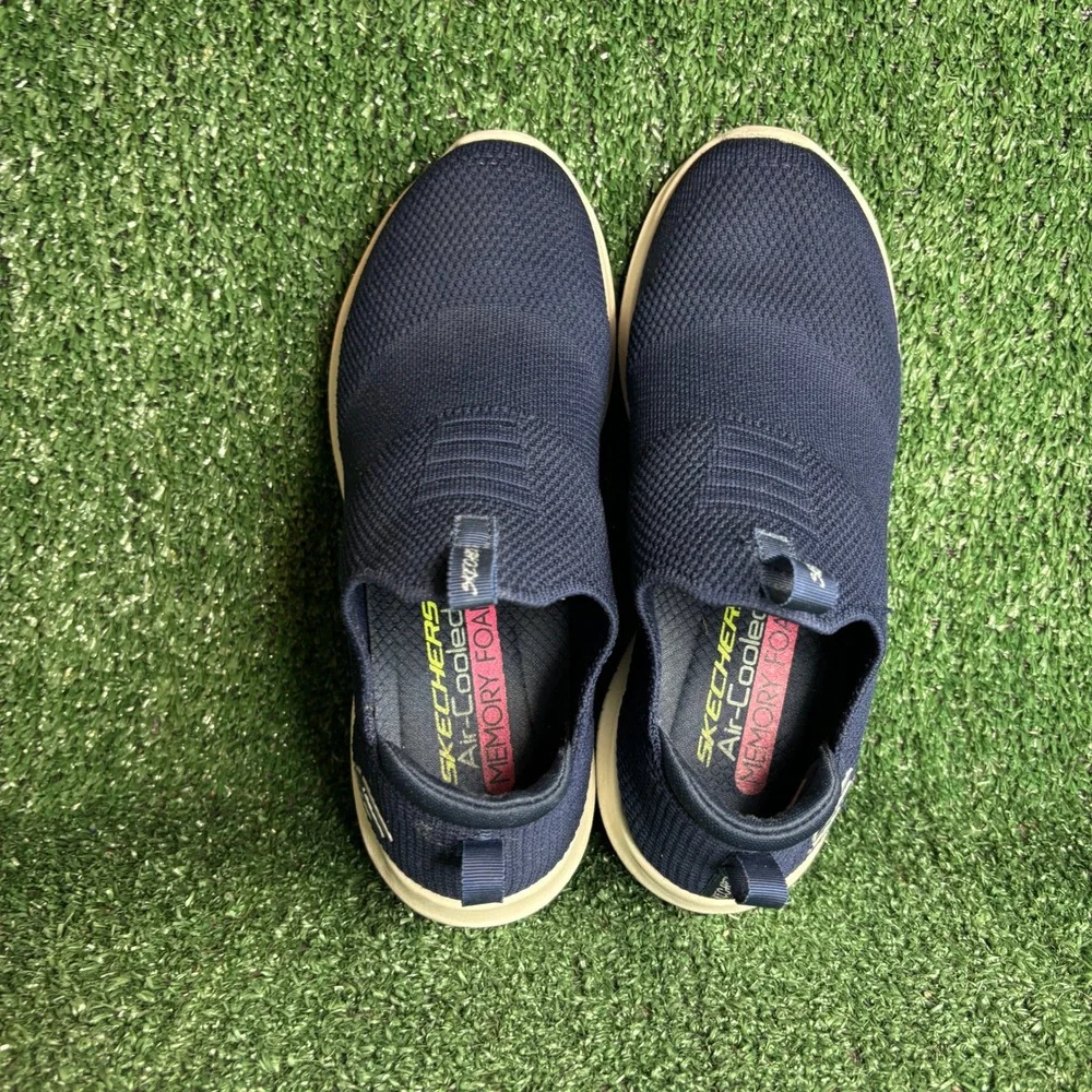 Skechers Ultra Flex First Take Knit Slip On Walking Sneaker Navy Blue Womens 6.5